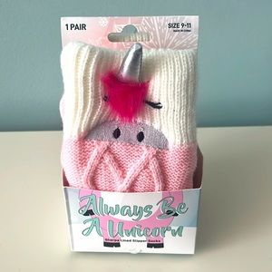 Unicorn Sherpa Lined Slipper Socks Always Be a Unicorn Pink and White:size 9-11